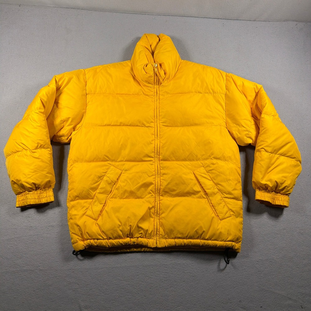 Lands End Puffer Jacket‎ Men Medium Regular Fit Yellow Goose Down Coat Gorpcore